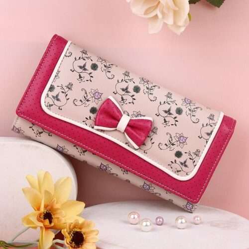 Korean style wallet women's long large capacity bow tri-fold wallet ladies cute card holder fashion casual light luxury trend