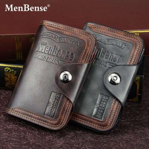 Menbense new men's wallet short European and American fashion enterprise bag large-capacity magnetic buckle three-fold retro wallet clip