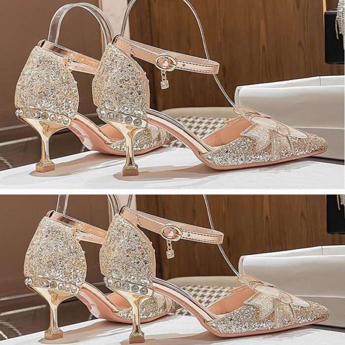 French wedding shoes wedding shoes wedding shoes high heels two new bridal bow crystal crystal shoes - Image 2