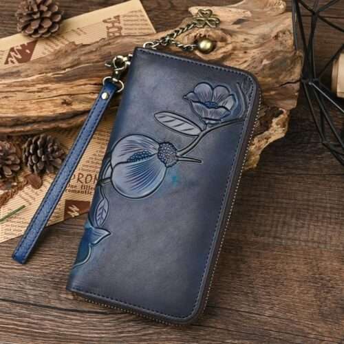 New genuine leather ladies long wallet first layer of cowhide retro zipper bag distressed clutch bag original