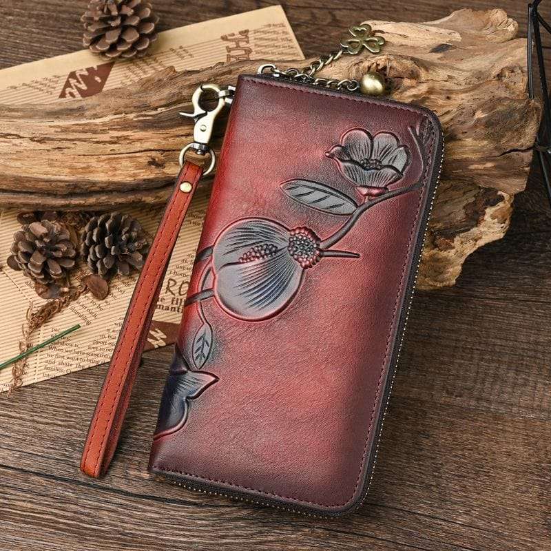 New genuine leather ladies long wallet first layer of cowhide retro zipper bag distressed clutch bag original - Image 2