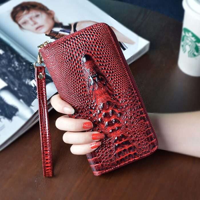 European and American fashion long genuine leather wallet women's crocodile pattern women's wallet women's multifunctional handbag high-end gift - Image 2