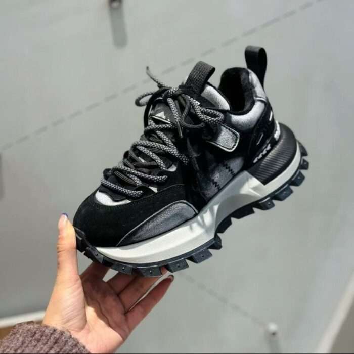 Color-blocking Forrest Gump Girls shoes 2024 winter plus velvet new thick-soled foot platform shoes small casual shoes