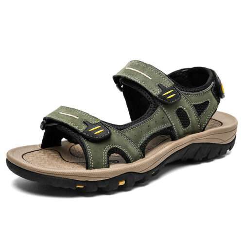 Men's Sandals Student Beach Shoes Sports Leather Outer Wearing Large Size Open Toe Men's Leather Sandals Non-Slip Teen