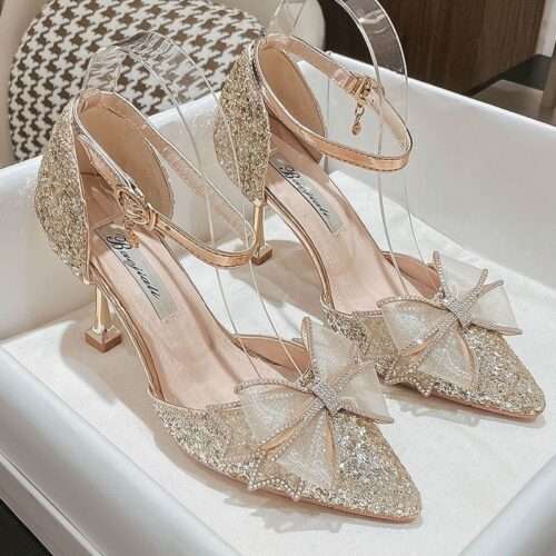 French wedding shoes wedding shoes wedding shoes high heels two new bridal bow crystal crystal shoes