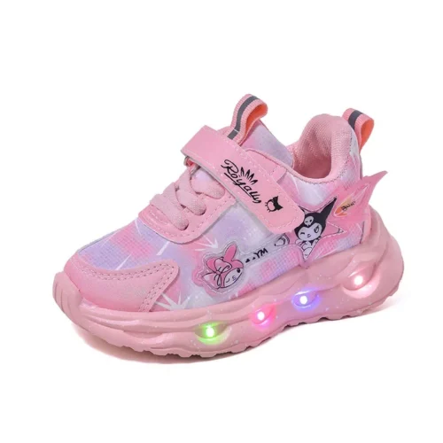 Kuromi LED Light Up Girls Shoes 2025 Winter Waterproof Leather Sneakers Non-Slip Soft Sole Breathable Kids Running Shoes