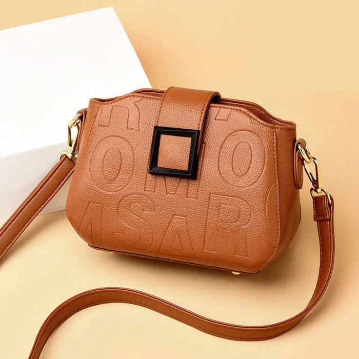 Bag2024New Fashion Letter Embossed Shoulder Bag Simple Square Middle-Aged Mother Bag Wide Shoulder Strap Messenger Bag - Image 3