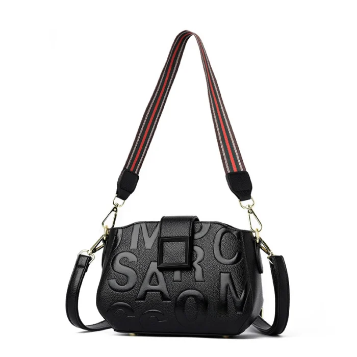 Bag2024New Fashion Letter Embossed Shoulder Bag Simple Square Middle-Aged Mother Bag Wide Shoulder Strap Messenger Bag - Image 5