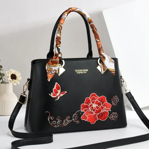 Women Crossbody Bag Fashion Design Large Capacity PU Material Embroidered Single Shoulder Bag Female Crossbody Bags Purse