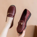 Microfiber leather flats woman wine red moccasin style shoes for women spring office loafers elderly mom flat shoes big size 42