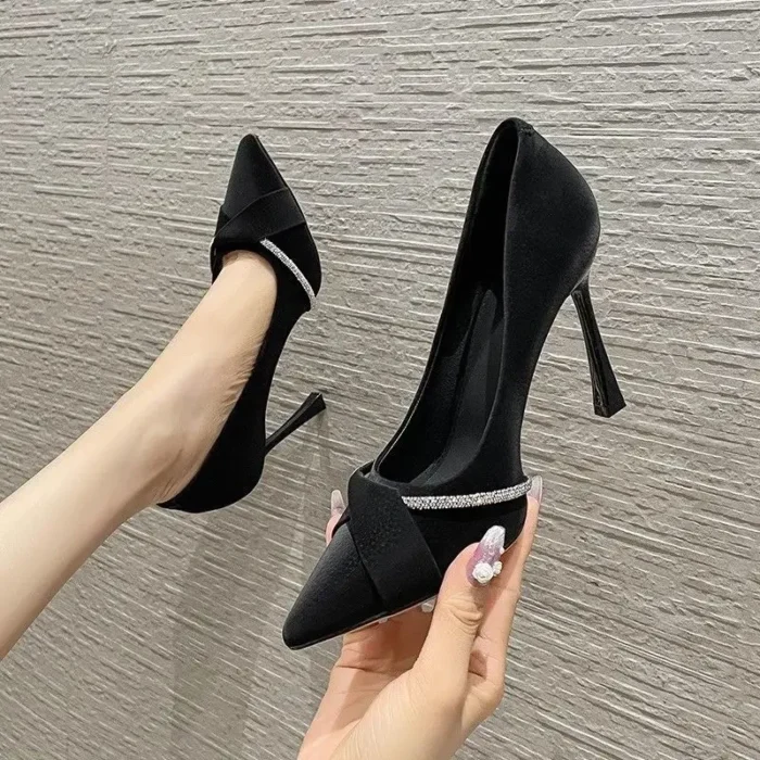 With Crystals Pumps Shoes for Women Rhinestone Pointed Toe on Heeled Office Woman High Heels Diamond Sale Chic Point Casual Y2k
