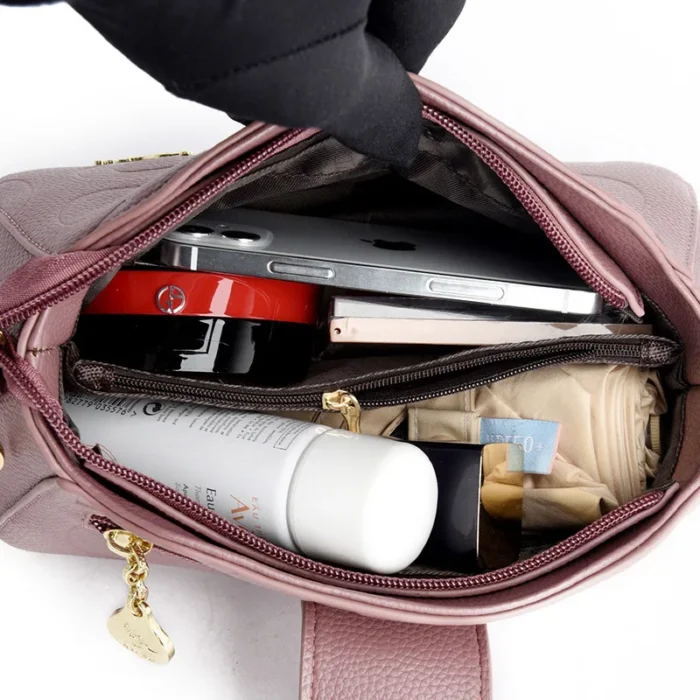 Bag2024New Fashion Letter Embossed Shoulder Bag Simple Square Middle-Aged Mother Bag Wide Shoulder Strap Messenger Bag - Image 4