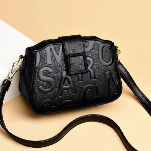 Bag2024New Fashion Letter Embossed Shoulder Bag Simple Square Middle-Aged Mother Bag Wide Shoulder Strap Messenger Bag