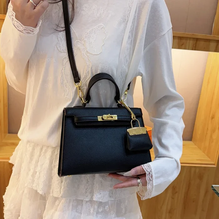 Simple Solid Color Women's Shoulder Bag 2025 New Model with Pendant Messenger Bag Women's Light Luxury High-end Handbag - Image 4