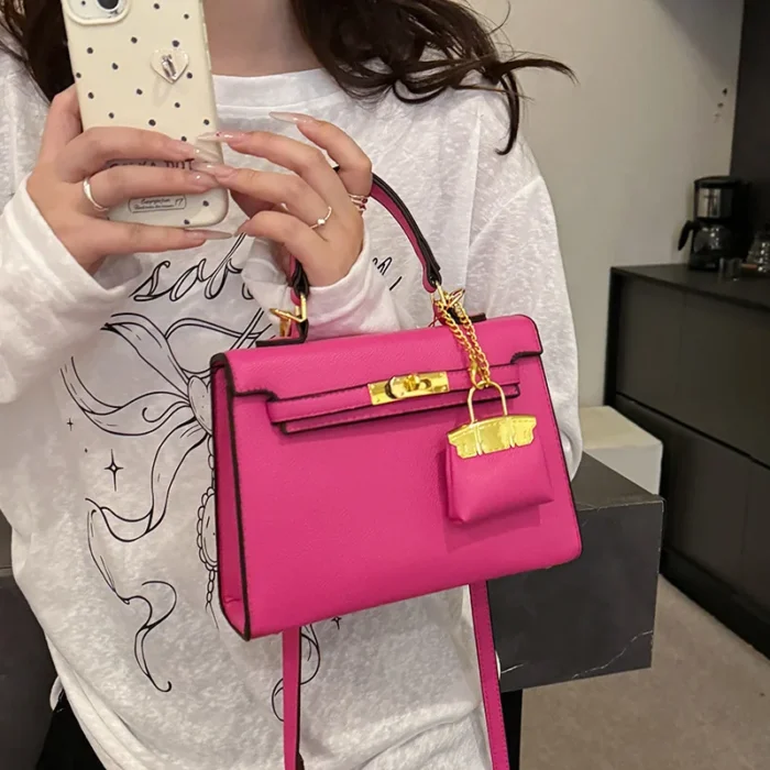 Simple Solid Color Women's Shoulder Bag 2025 New Model with Pendant Messenger Bag Women's Light Luxury High-end Handbag - Image 3