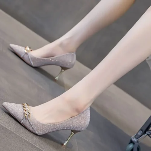 Sequins Pointed Toe High Heels Shoes for Women Wedding Bride Shoe 2025 Trend Lastest Fashion Elegant Dress Woman Pumps Promotion
