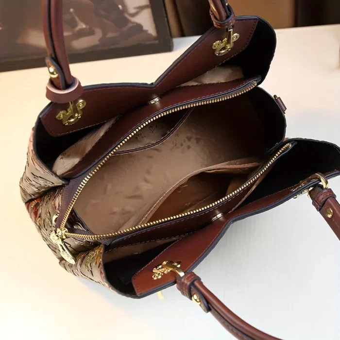 Vintage Flower Pattern Handbag, Luxury PU Leather Tote Bag, Fashion Crossbody Bag For Women - Image 5
