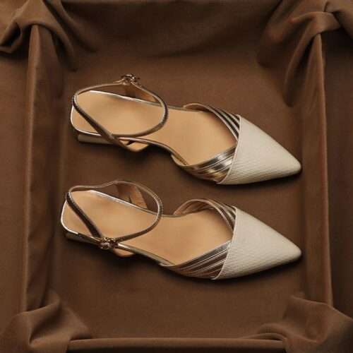 Belle Phoebe genuine leather woven hollowed-out Roman sandals for women summer new style pointed low thick heels summer women's shoes