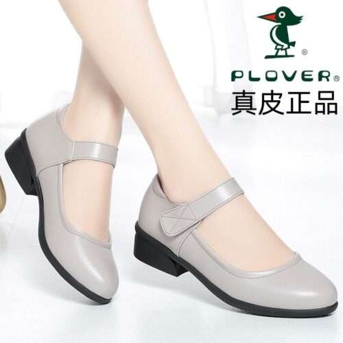 PLOVER autumn new genuine leather mid-heel shoes thick heel soft bottom non-slip middle-aged ladies' leather shoes large size women's shoes