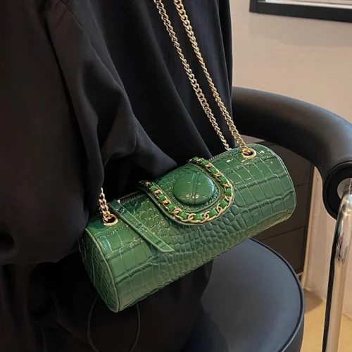 High-Grade Sense Retro Chains Shoulder Bags Women PU Leather Zipper Crossbody Bag Lady Fashion Commuter Handbags