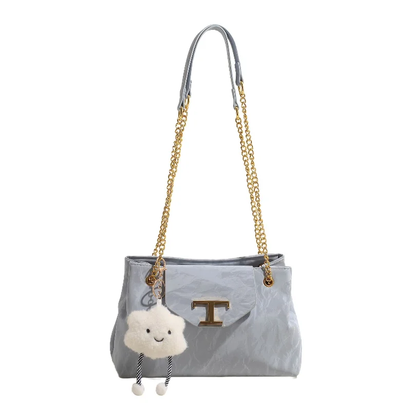 Bucket Bag Crossbody Messenger Bag Ladies Two Thin Shoulder Strap Square Horizontal Metal Letter Chain Magnetic Buckle Bag - Image 6