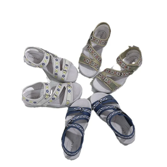Spring And Summer Printed Velcro Comfortable Casual Beach Flat Sandals For Women's Ethnic Style Leisure Comfortable And Simple - Image 5