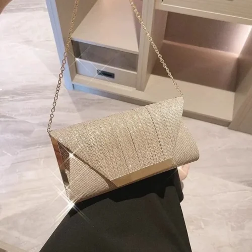Elegant Glitter Evening Clutch Bag for Women Party Banquet Purse Wedding Cocktail Chain Shoulder Handbag Sparkly Mini Tote
