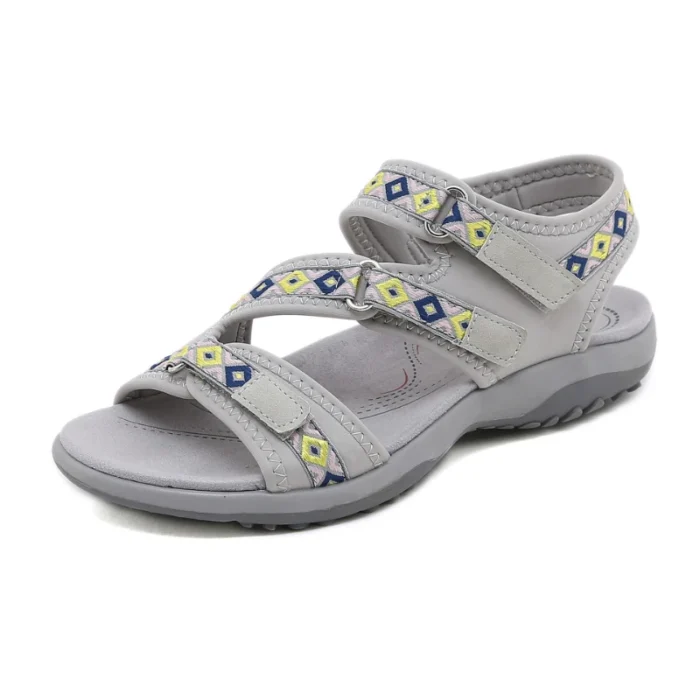Spring And Summer Printed Velcro Comfortable Casual Beach Flat Sandals For Women's Ethnic Style Leisure Comfortable And Simple