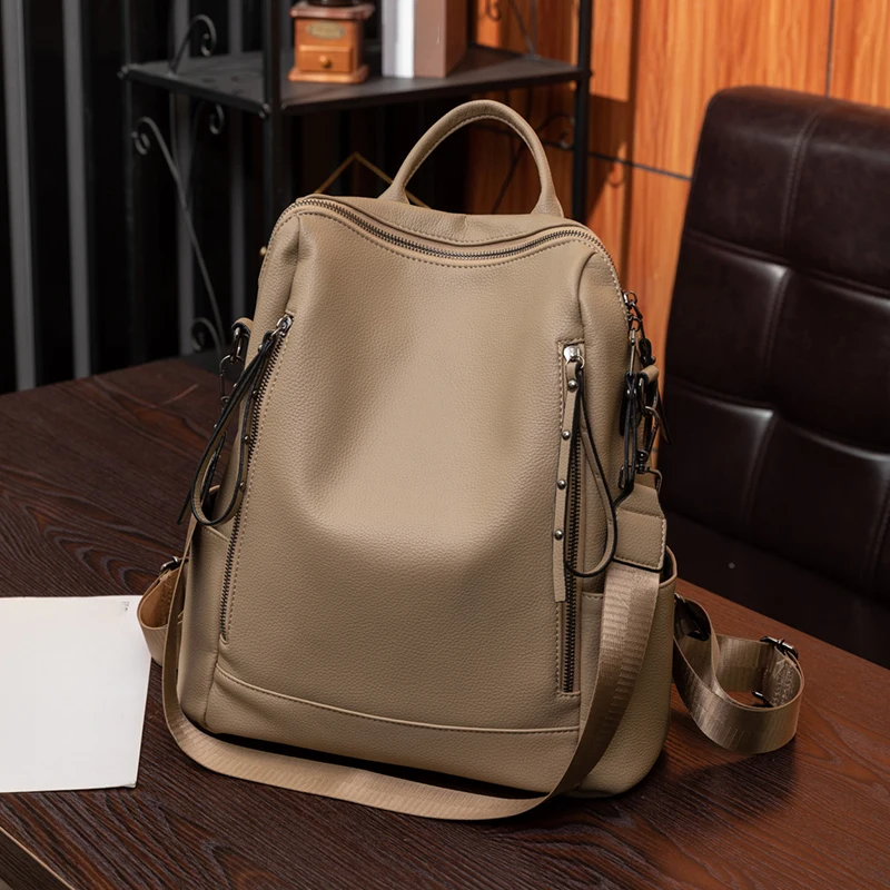 Large capacity retro style soft women's backpack, convertible shoulder bag, perfect for commuting and travel - Image 3