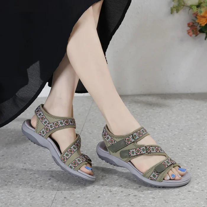Spring And Summer Printed Velcro Comfortable Casual Beach Flat Sandals For Women's Ethnic Style Leisure Comfortable And Simple - Image 4